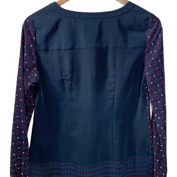 Ann Taylor Blue Geometric Print Shift Dress Size 2 Long Sleeve Work Office - Picture 5 of 10